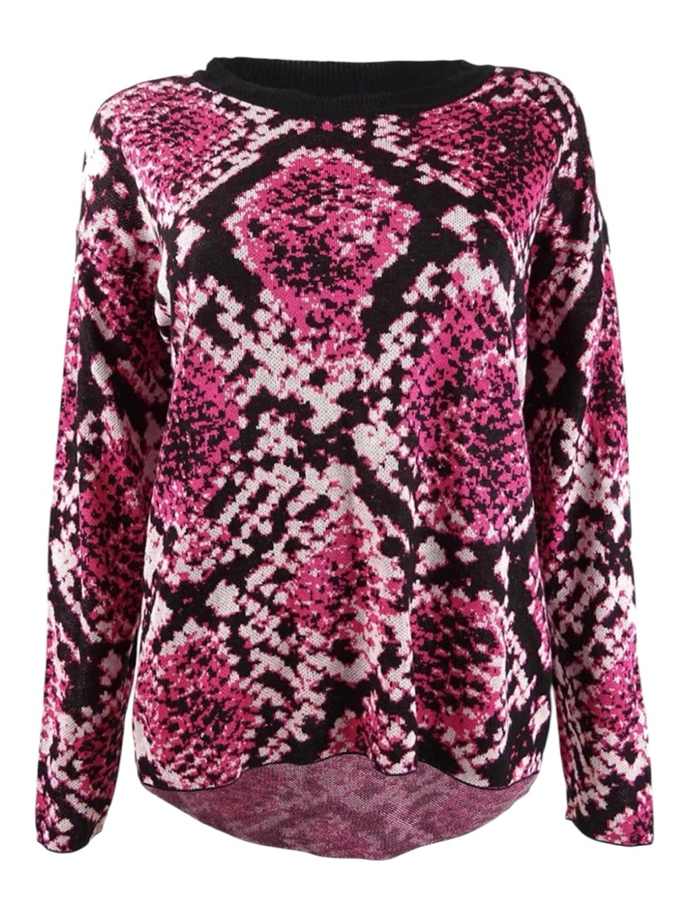NWT Dkny Pink Black White Python-Print Crewneck Hi Lo Sweater Sz M